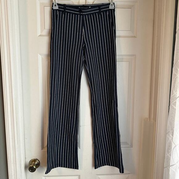 Betabrand Womens Sz S Blue Pinstripes Striped Flare Leg Yoga Stretchy Pants - Picture 1 of 6
